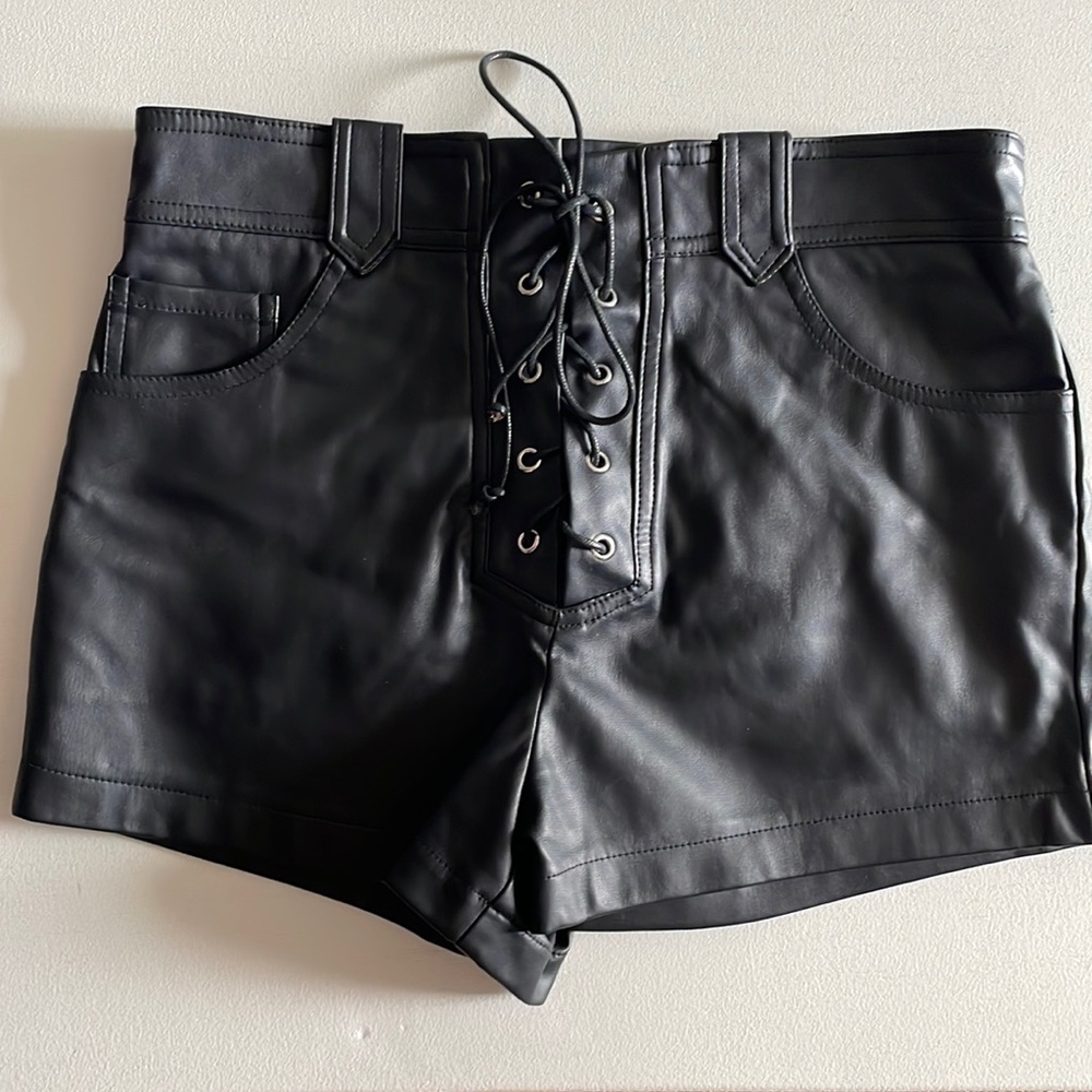 Lace up Faux Leather Shorts